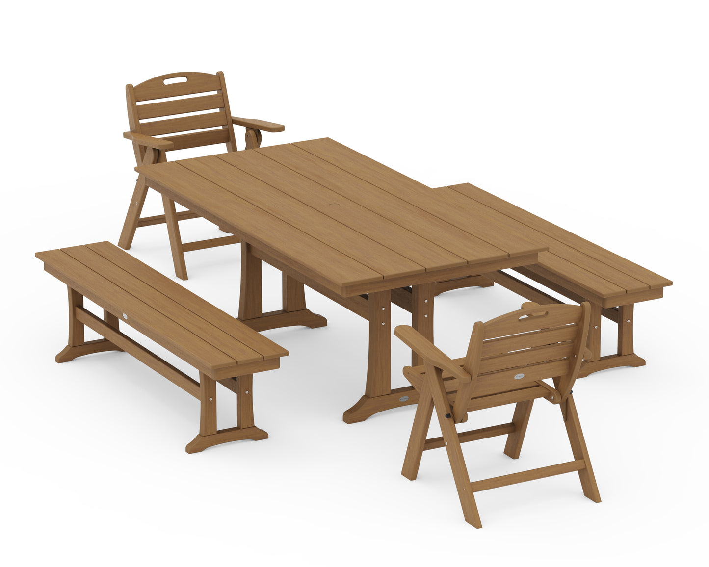 Nautical Folding Lowback Chair 5-Piece Farmhouse Dining Set With Trestle Legs