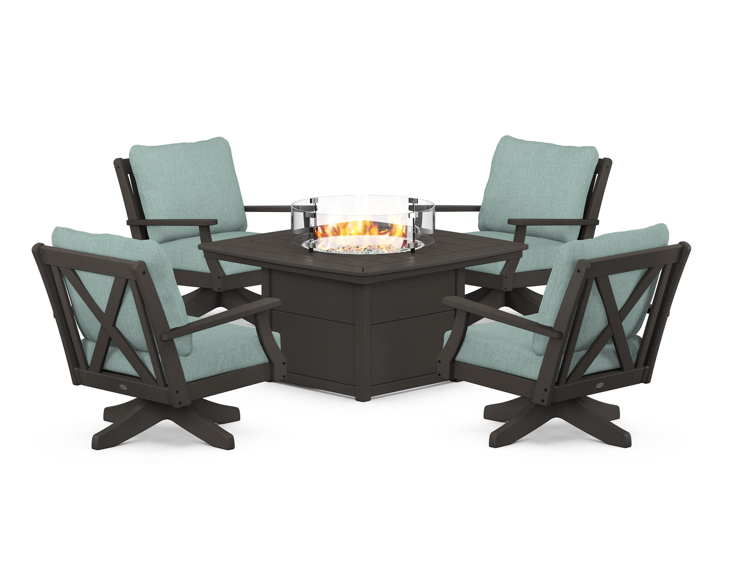 Braxton 5-Piece Deep Seating Swivel Conversation Set with Fire Pit Table