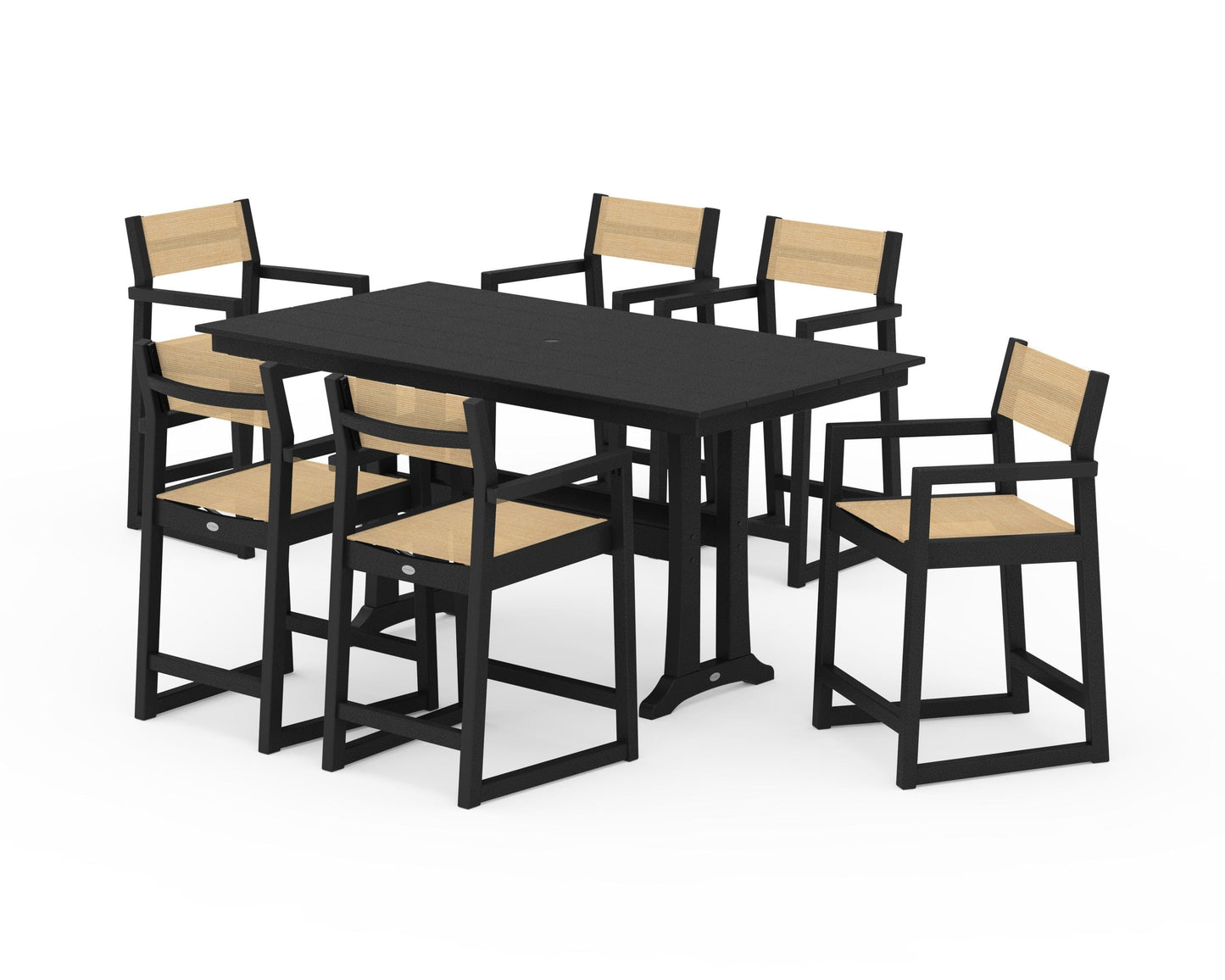 EDGE Sling Arm Chair 7-Piece Farmhouse Counter Set with Trestle Legs