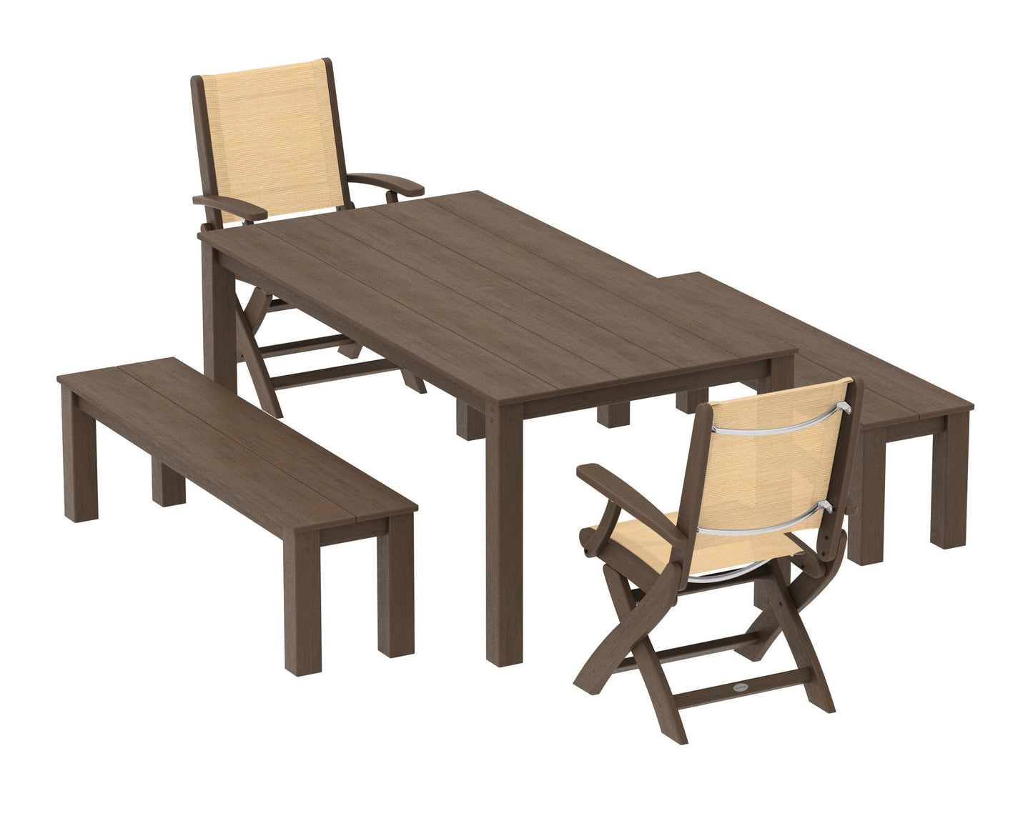 Coastal Folding Chair 5-Piece Parsons Dining Set with Benches