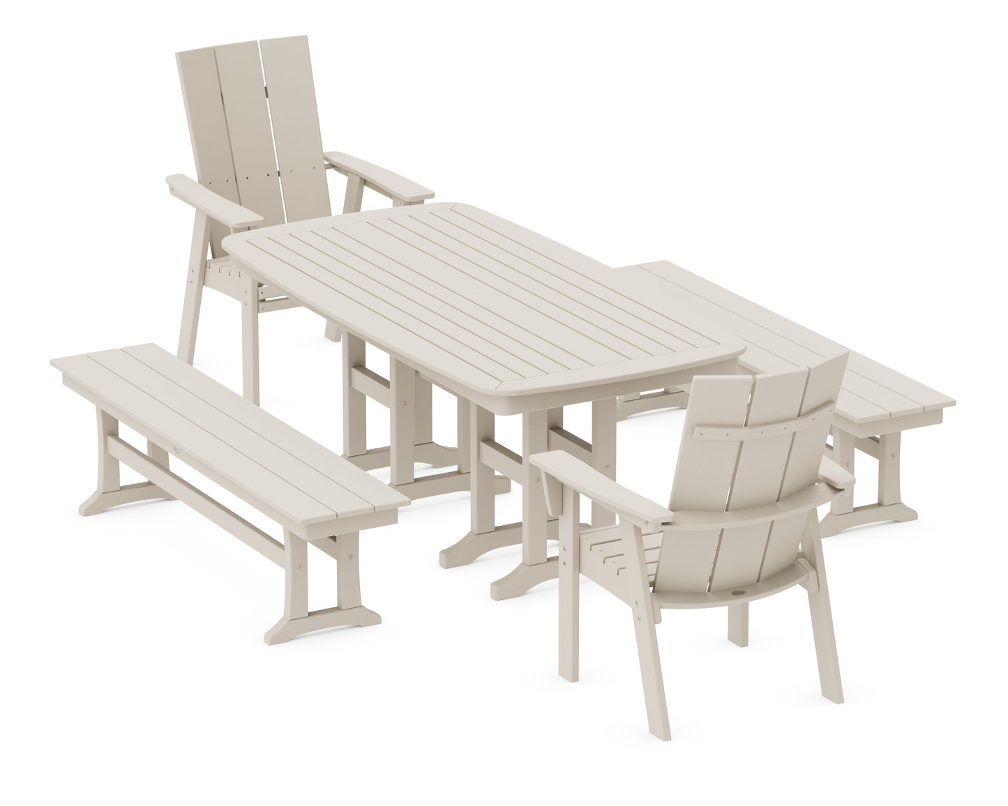 Modern Curveback Adirondack 5-Piece Dining Set with Benches