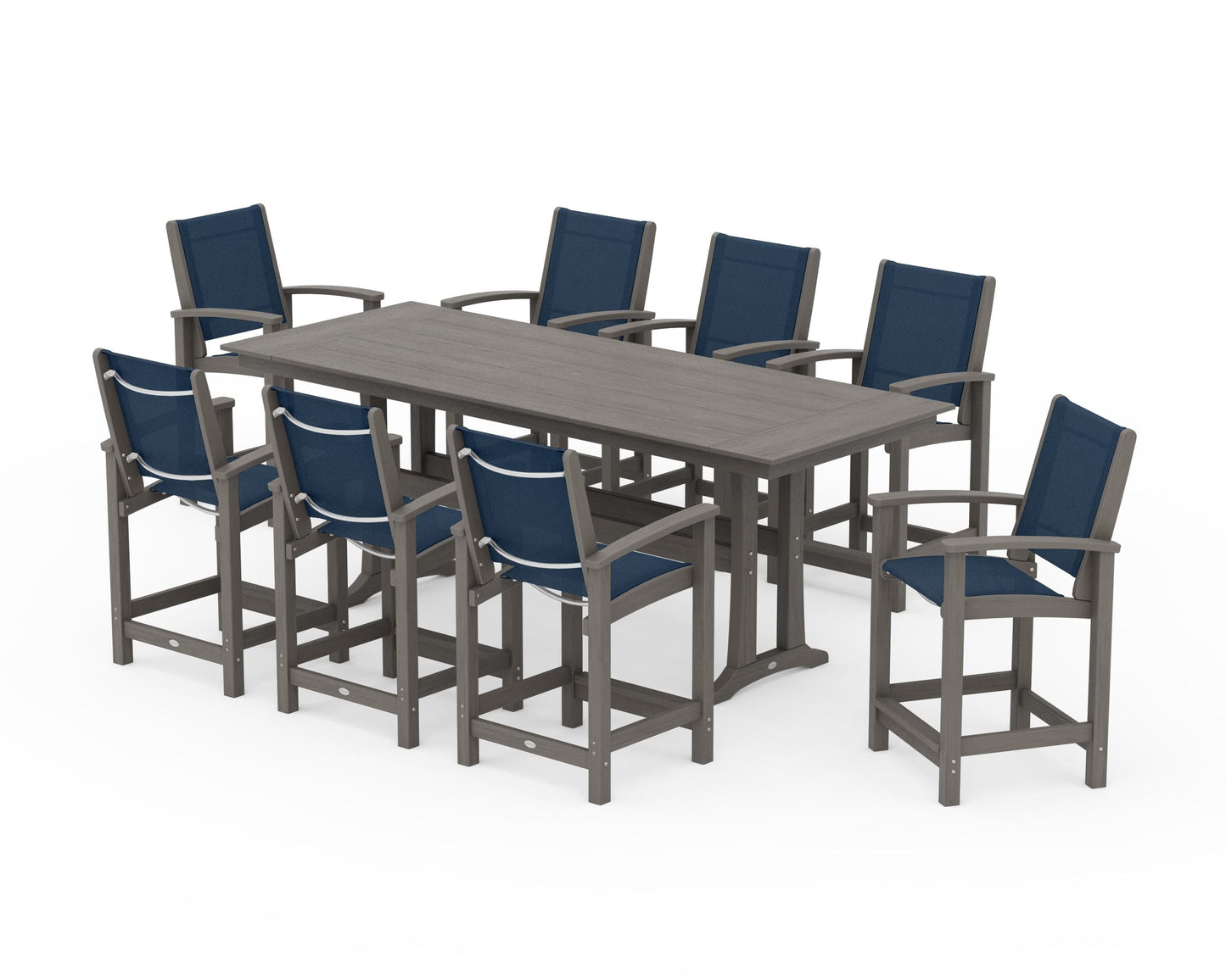 Coastal 9-Piece Farmhouse Counter Set with Trestle Legs
