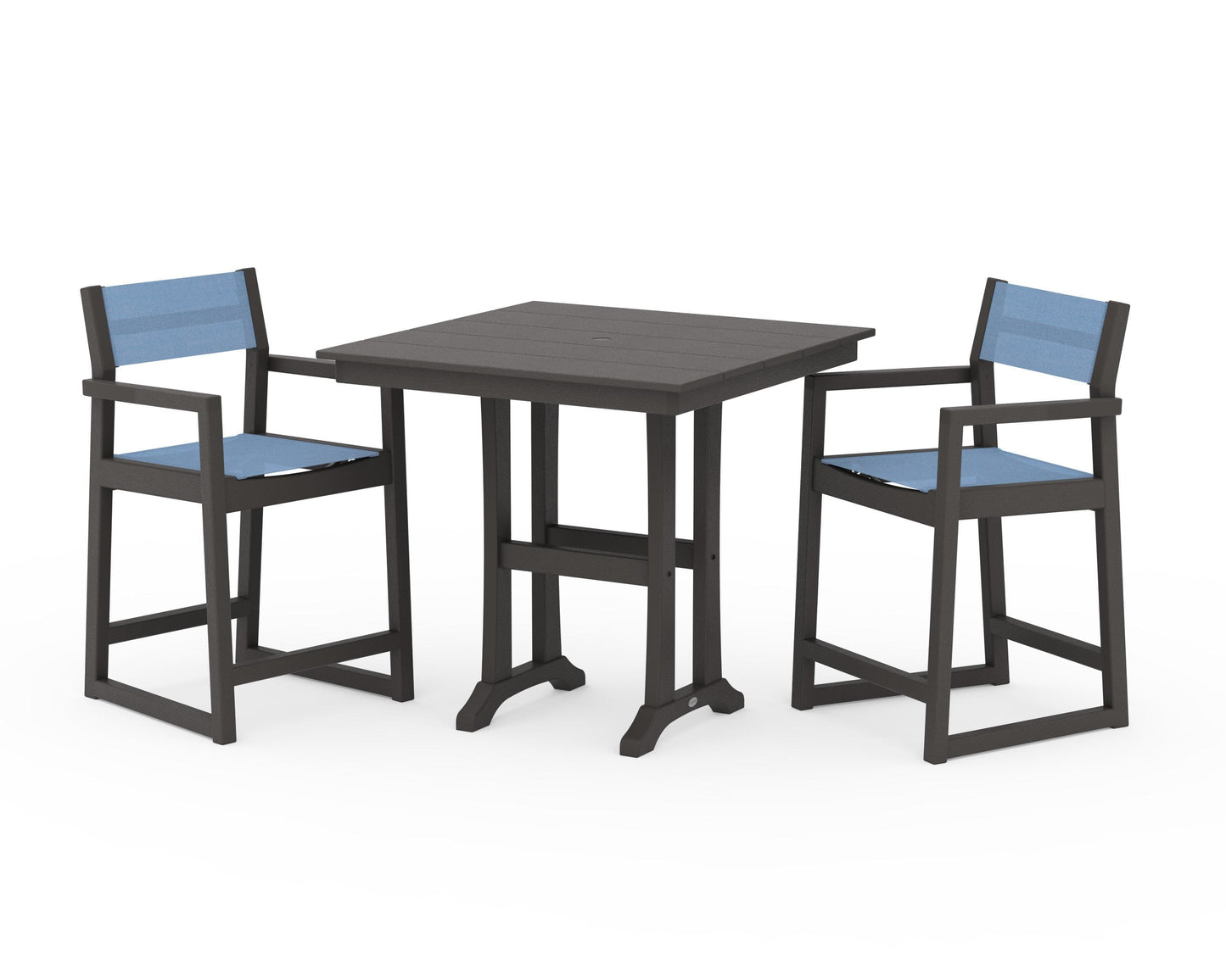 EDGE Sling Arm Chair 3-Piece Farmhouse Counter Set with Trestle Legs