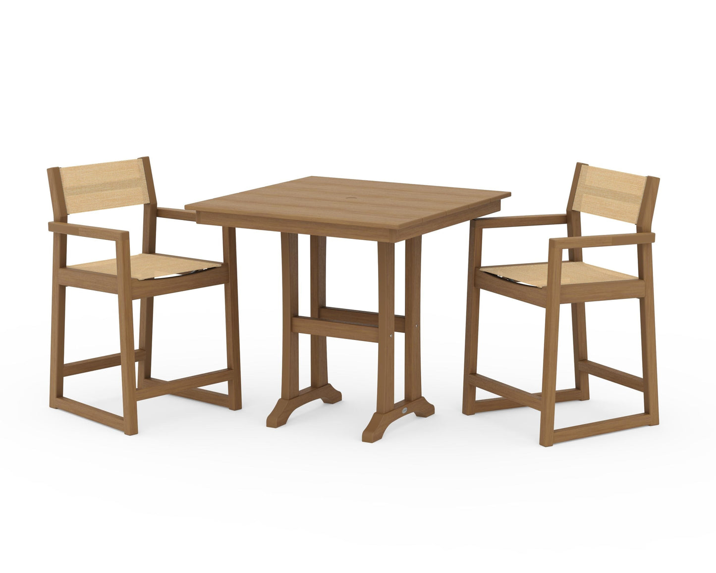 EDGE Sling Arm Chair 3-Piece Farmhouse Counter Set with Trestle Legs