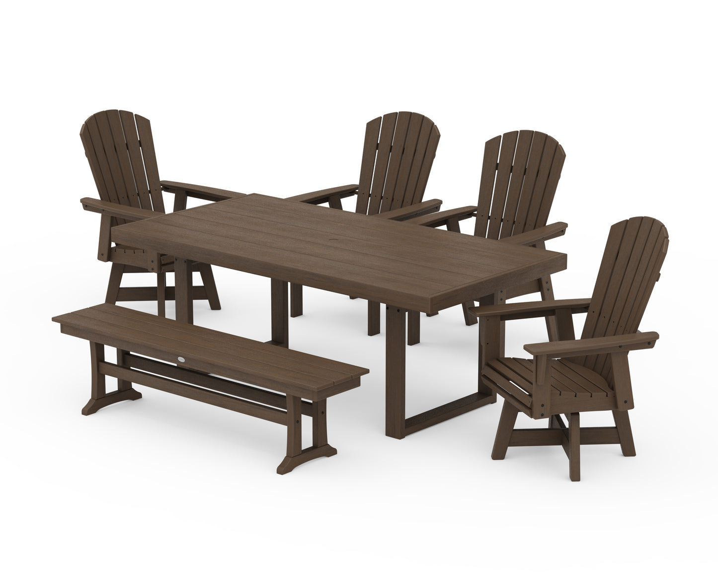 Nautical Curveback Adirondack Swivel Chair 6-Piece Dining Set with Bench