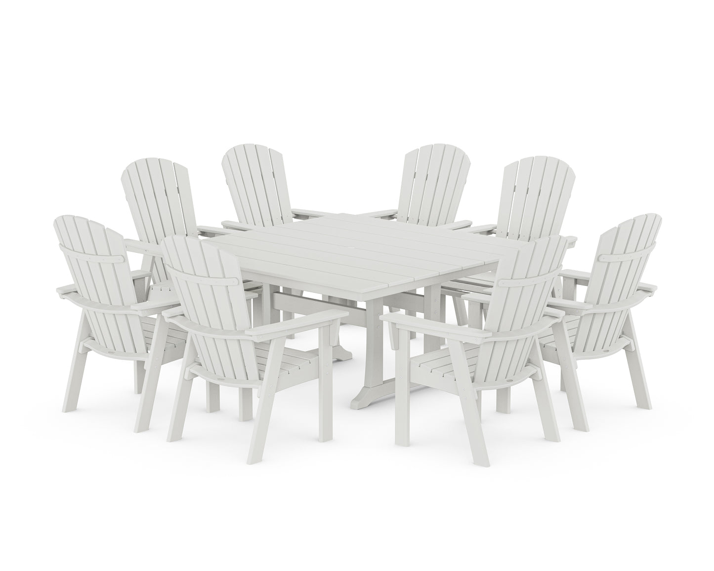 Nautical Curveback Adirondack 9-Piece Square Dining Set with Trestle Legs