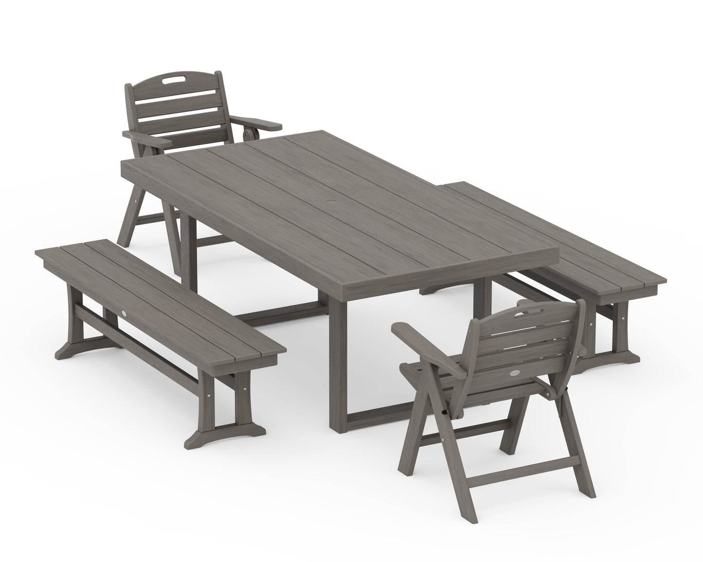 Nautical Folding Highback 5-Piece Dining Set with Trestle Legs