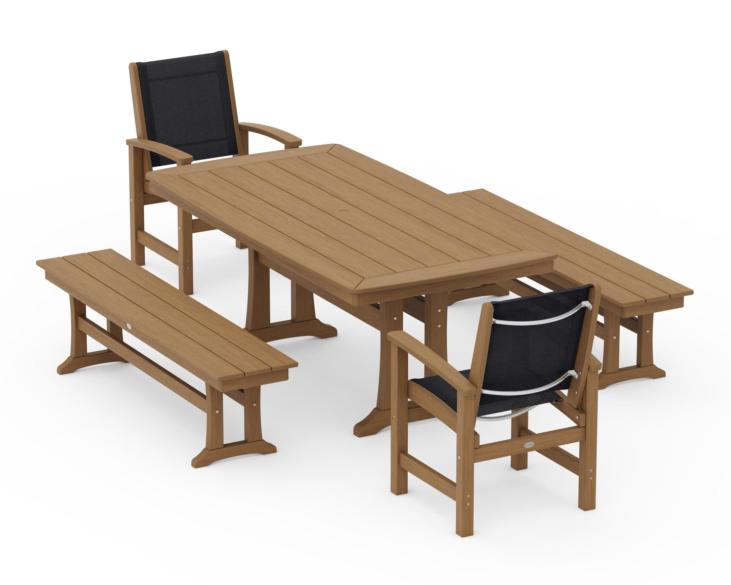 Coastal 5-Piece Dining Set with Trestle Legs and Benches