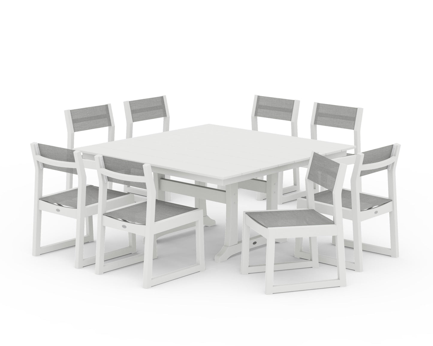 EDGE Sling Side Chair 9-Piece Farmhouse Trestle Dining Set