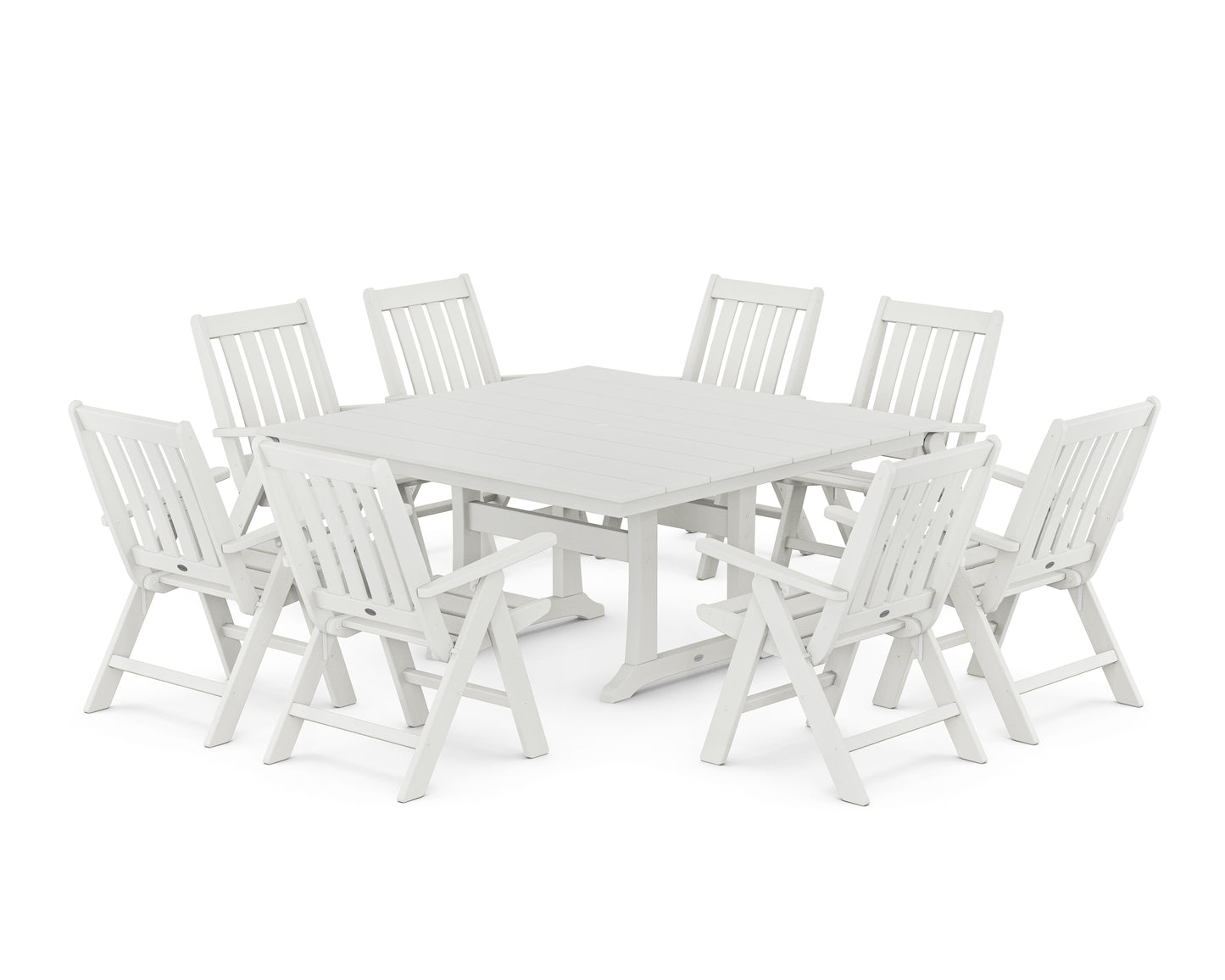 Vineyard Folding Chair 9-Piece Square Farmhouse Dining Set with Trestle Legs