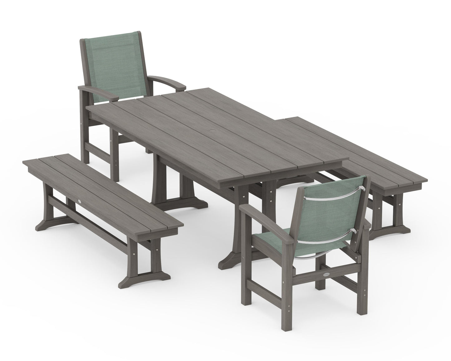 Coastal 5-Piece Farmhouse Dining Set with Trestle Legs and Benches