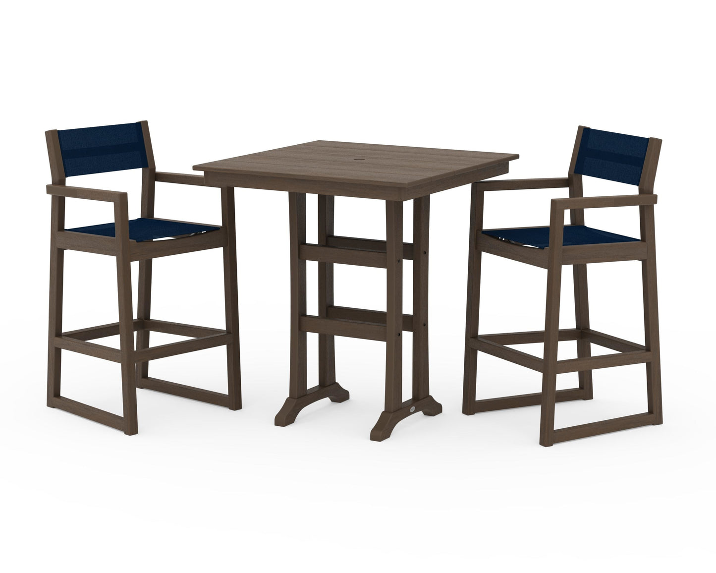 EDGE Sling Arm Chair 3-Piece Farmhouse Bar Set with Trestle Legs