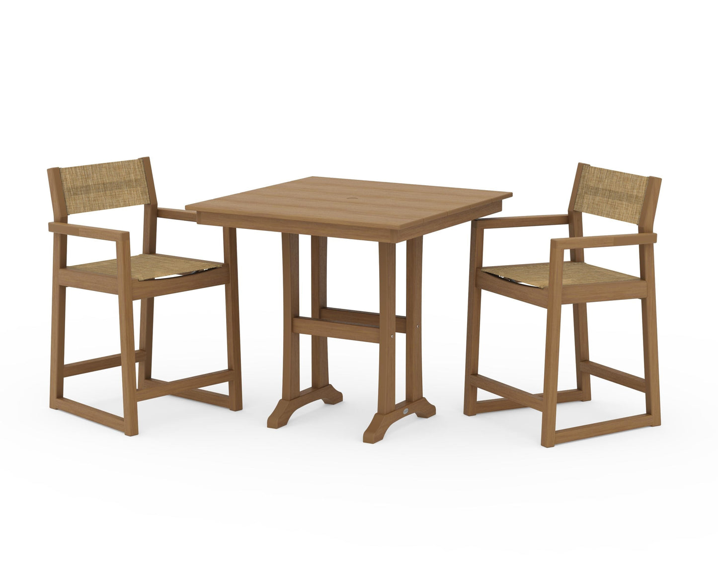 EDGE Sling Arm Chair 3-Piece Farmhouse Counter Set with Trestle Legs