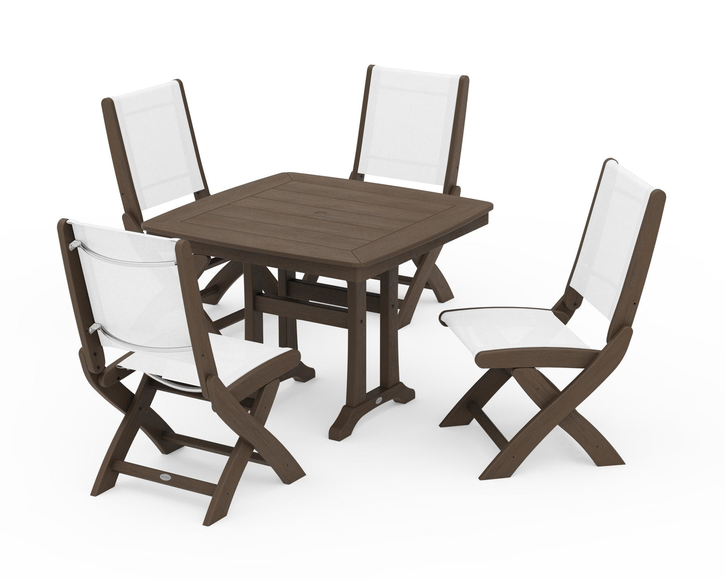 Coastal Folding Side Chair 5-Piece Dining Set with Trestle Legs