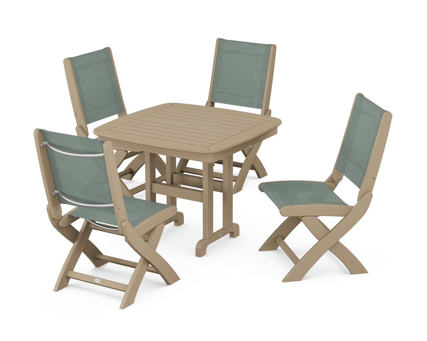 Coastal Folding Side Chair 5-Piece Dining Set