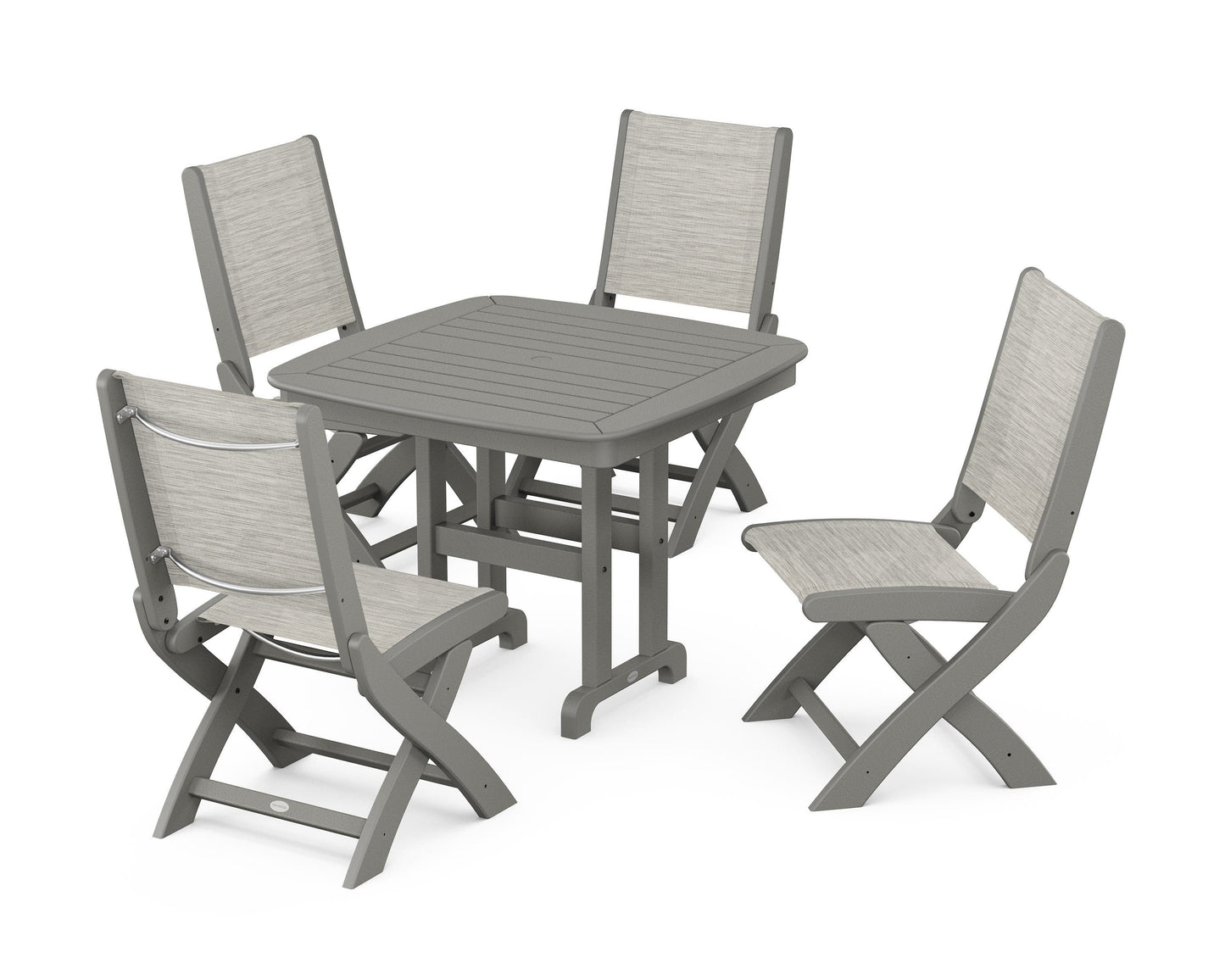 Coastal Folding Side Chair 5-Piece Dining Set