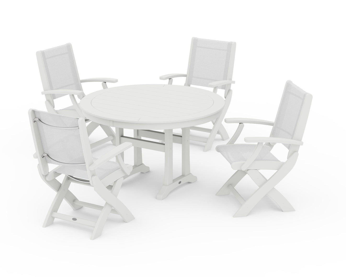 Coastal Folding Chair 5-Piece Round Dining Set with Trestle Legs