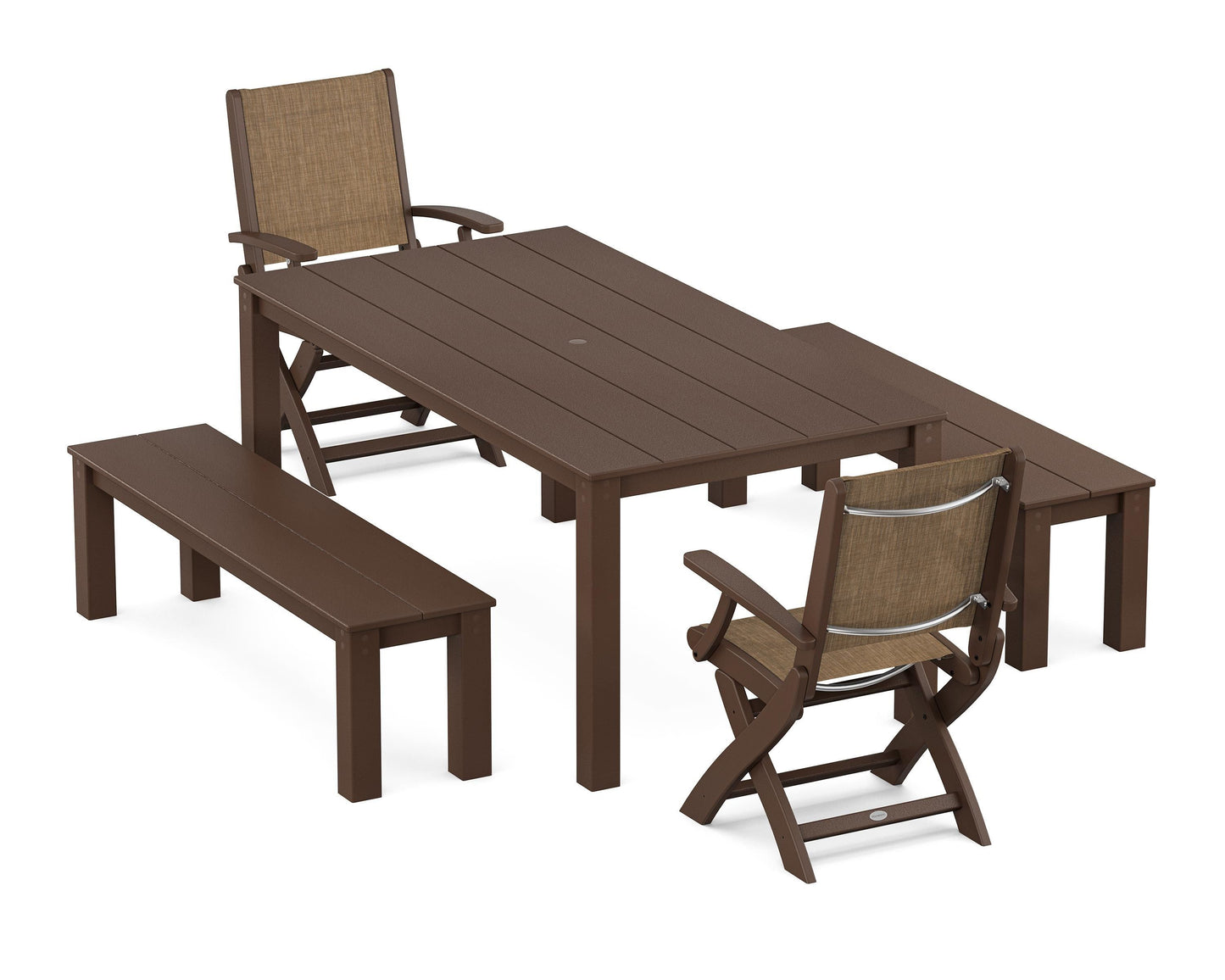 Coastal Folding Chair 5-Piece Parsons Dining Set with Benches