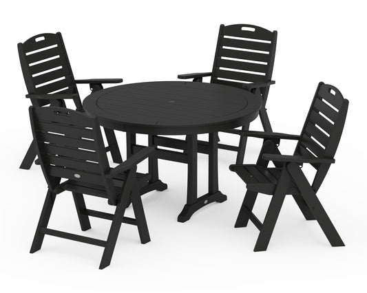 Nautical Highback Chair 5-Piece Round Dining Set with Trestle Legs