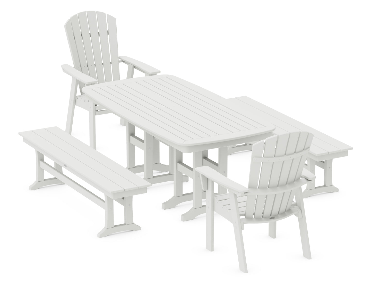 Nautical Curveback Adirondack 5-Piece Dining Set with Benches