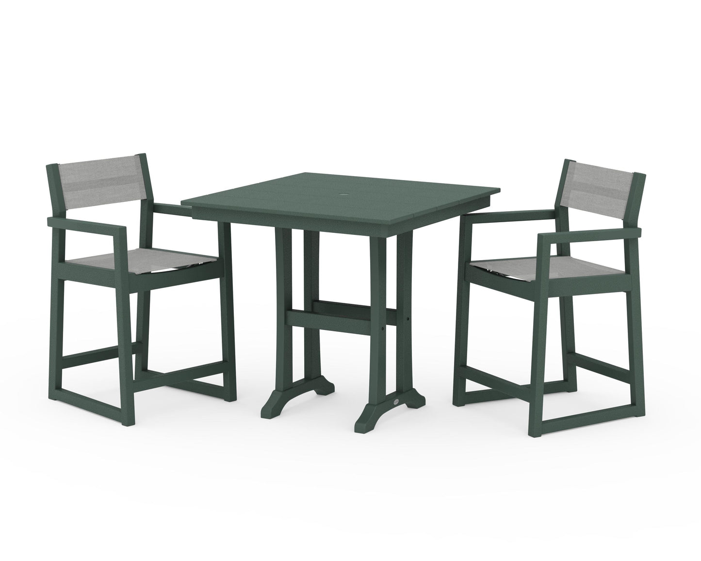 EDGE Sling Arm Chair 3-Piece Farmhouse Counter Set with Trestle Legs