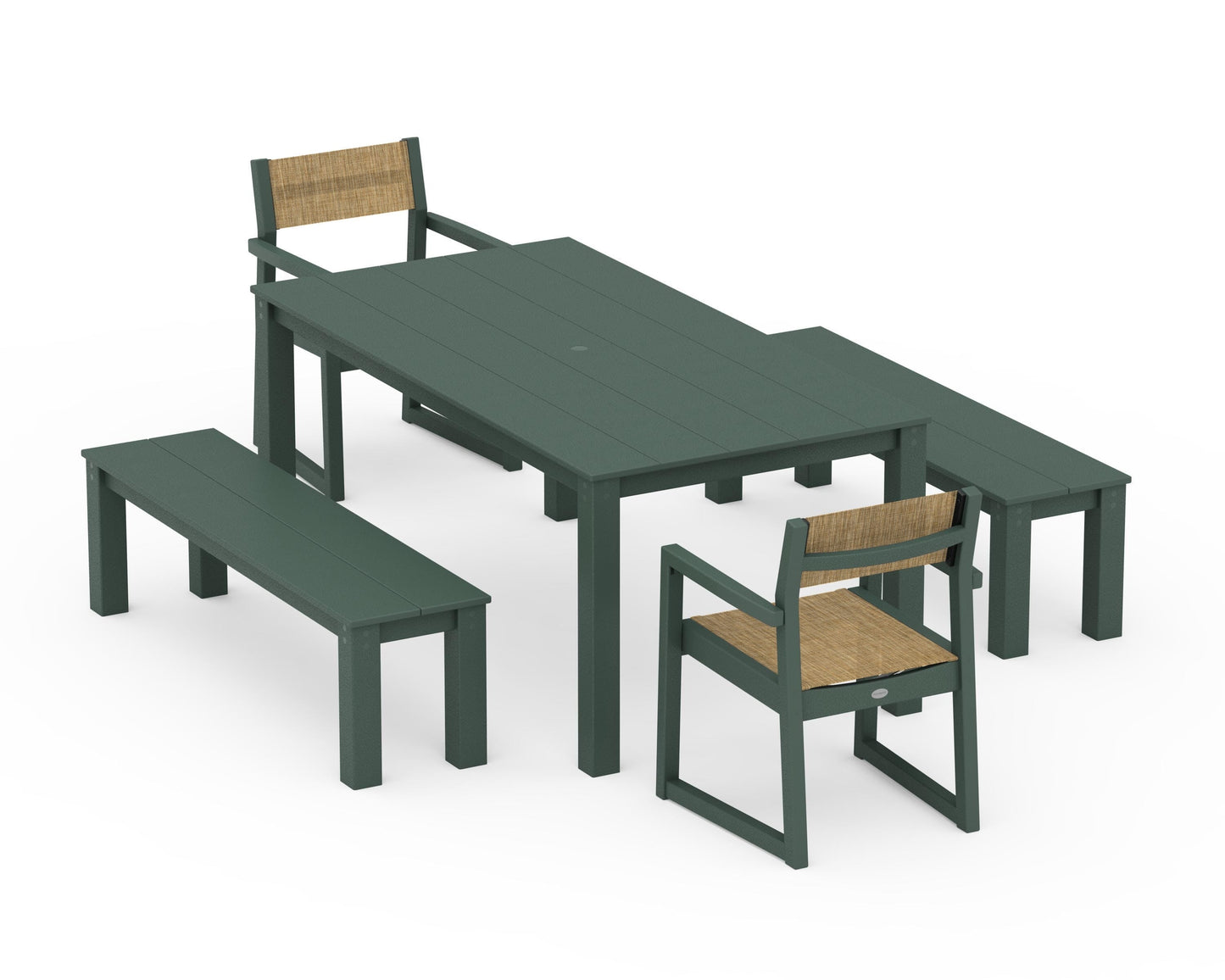 EDGE Sling Arm Chair 5-Piece Parsons Dining Set with Benches