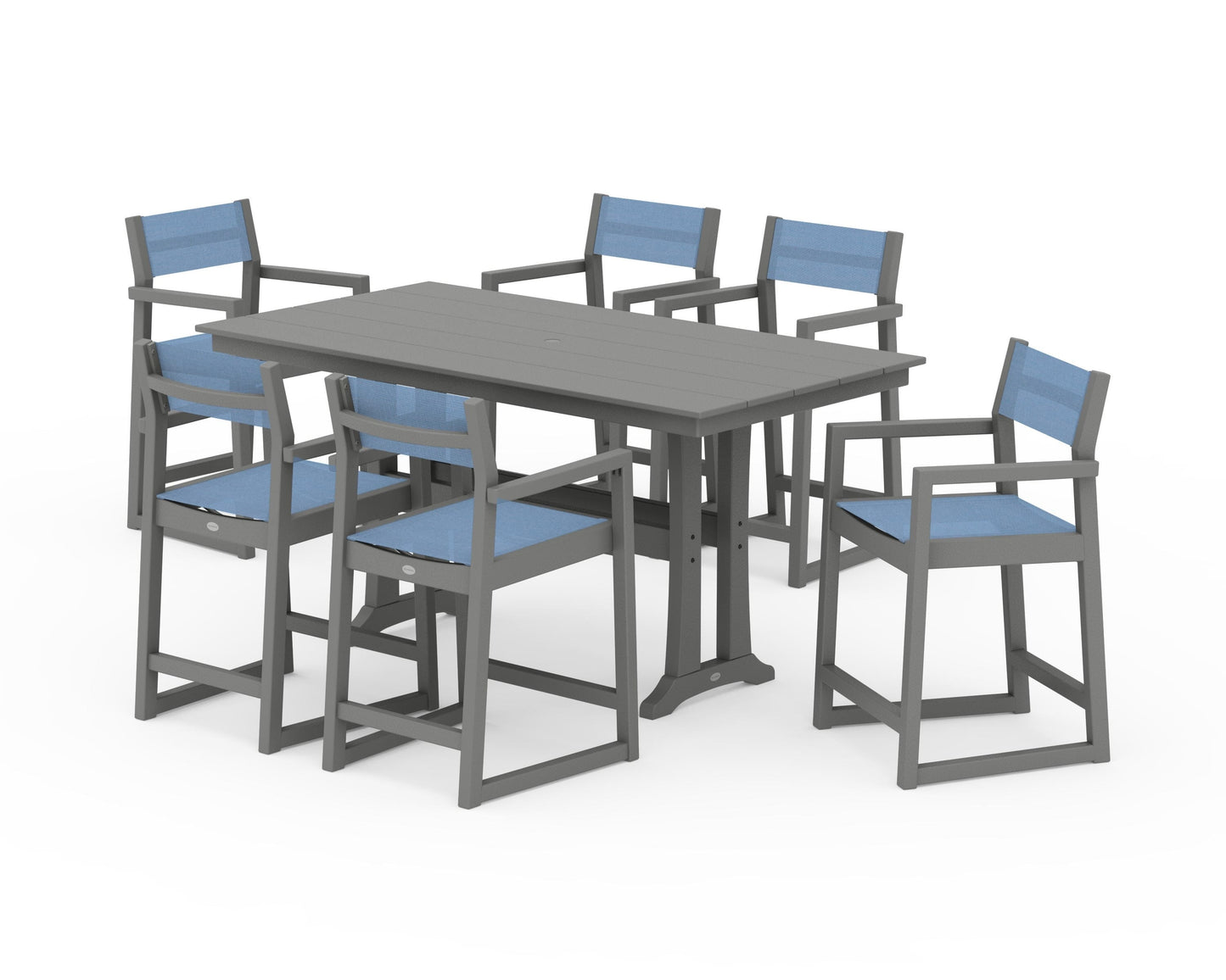 EDGE Sling Arm Chair 7-Piece Farmhouse Counter Set with Trestle Legs