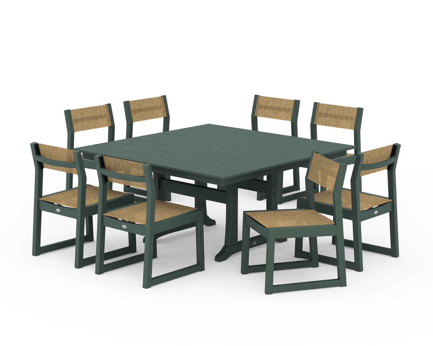 EDGE Sling Side Chair 9-Piece Farmhouse Trestle Dining Set