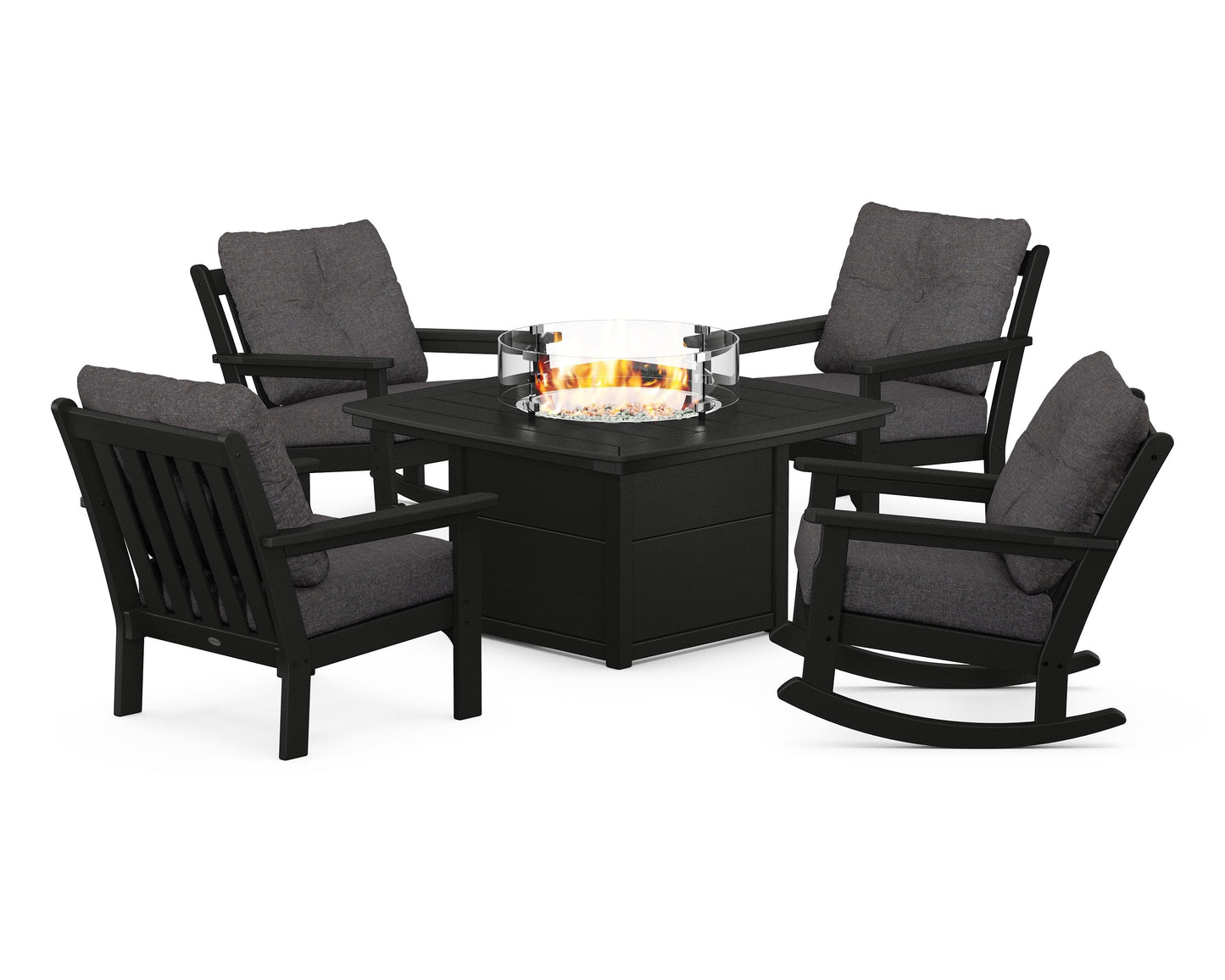 Vineyard 5-Piece Deep Seating Rocking Chair Conversation Set with Fire Pit Table