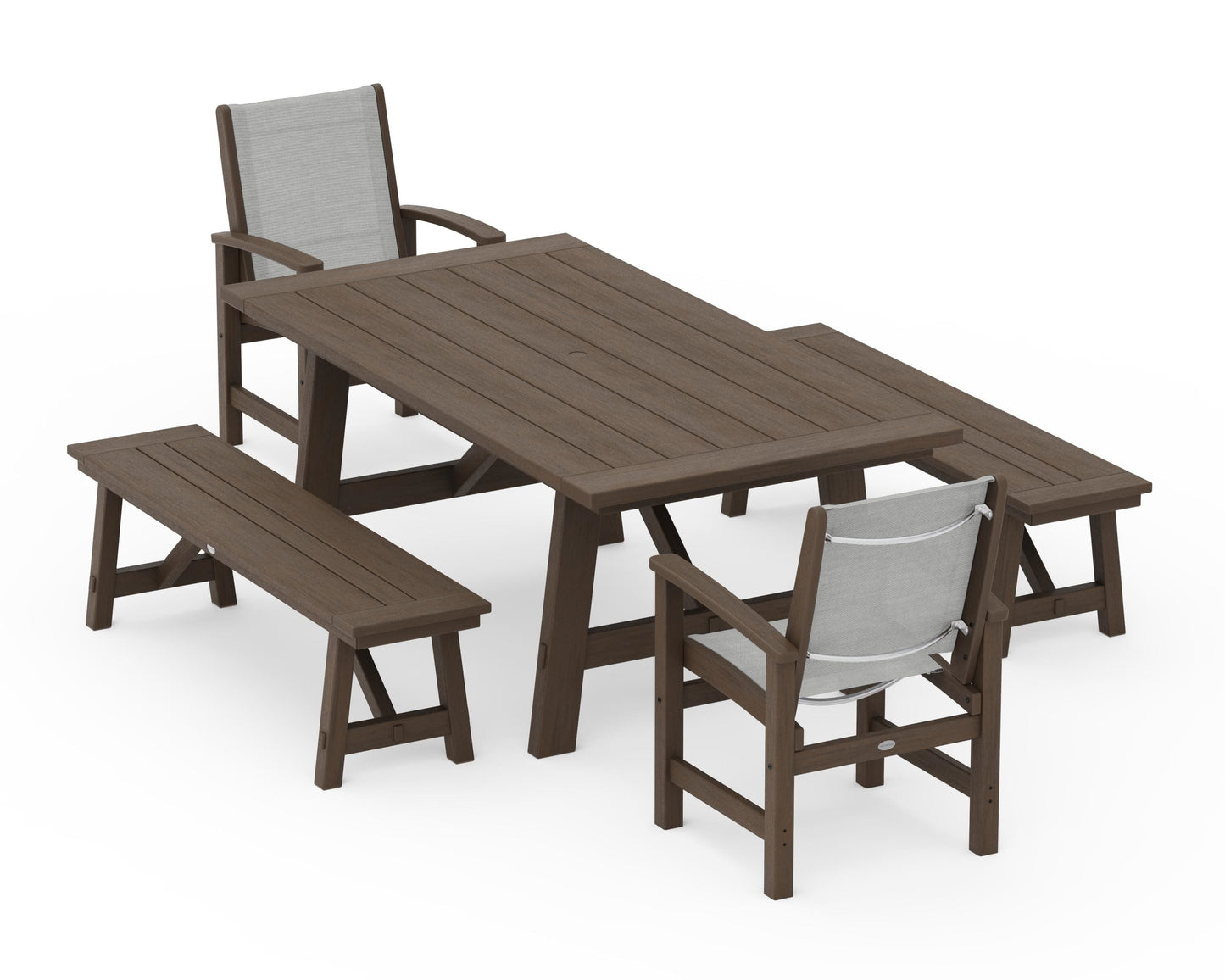Coastal 5-Piece Rustic Farmhouse Dining Set With Benches