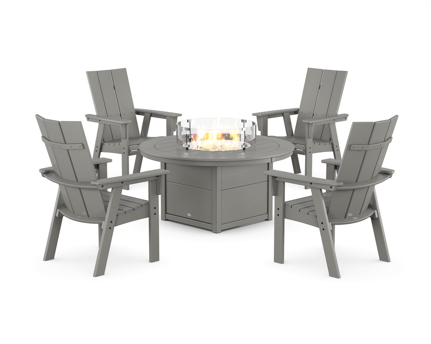 Modern 4-Piece Curveback Upright Adirondack Conversation Set with Fire Pit Table