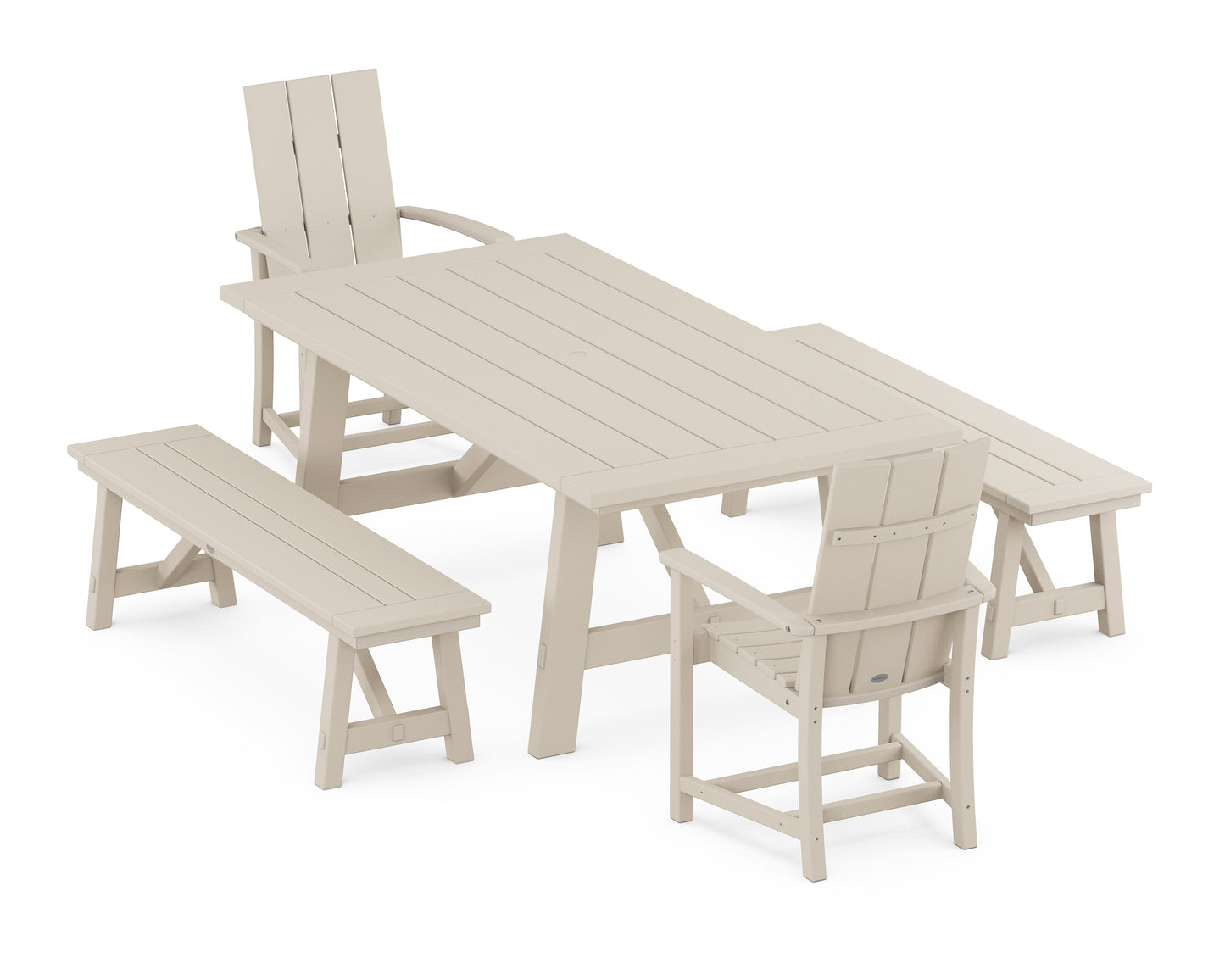 Modern Adirondack 5-Piece Rustic Farmhouse Dining Set With Benches