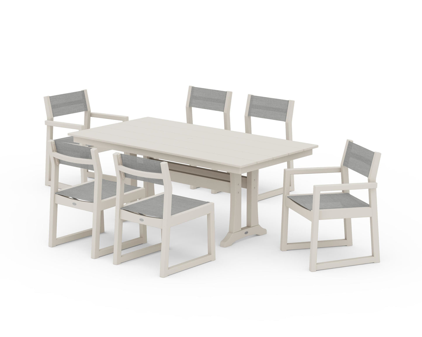 EDGE Sling 7-Piece Farmhouse Trestle Dining Set