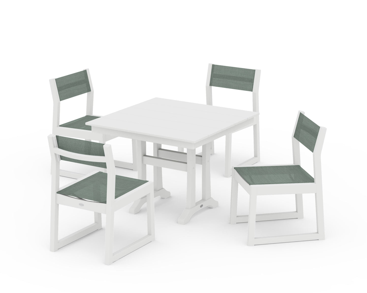 EDGE Sling 5-Piece Farmhouse Trestle Side Chair Dining Set