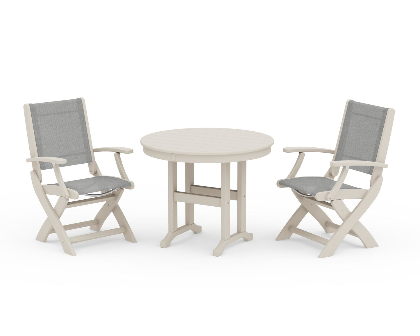 Coastal Folding Chair 3-Piece Round Dining Set