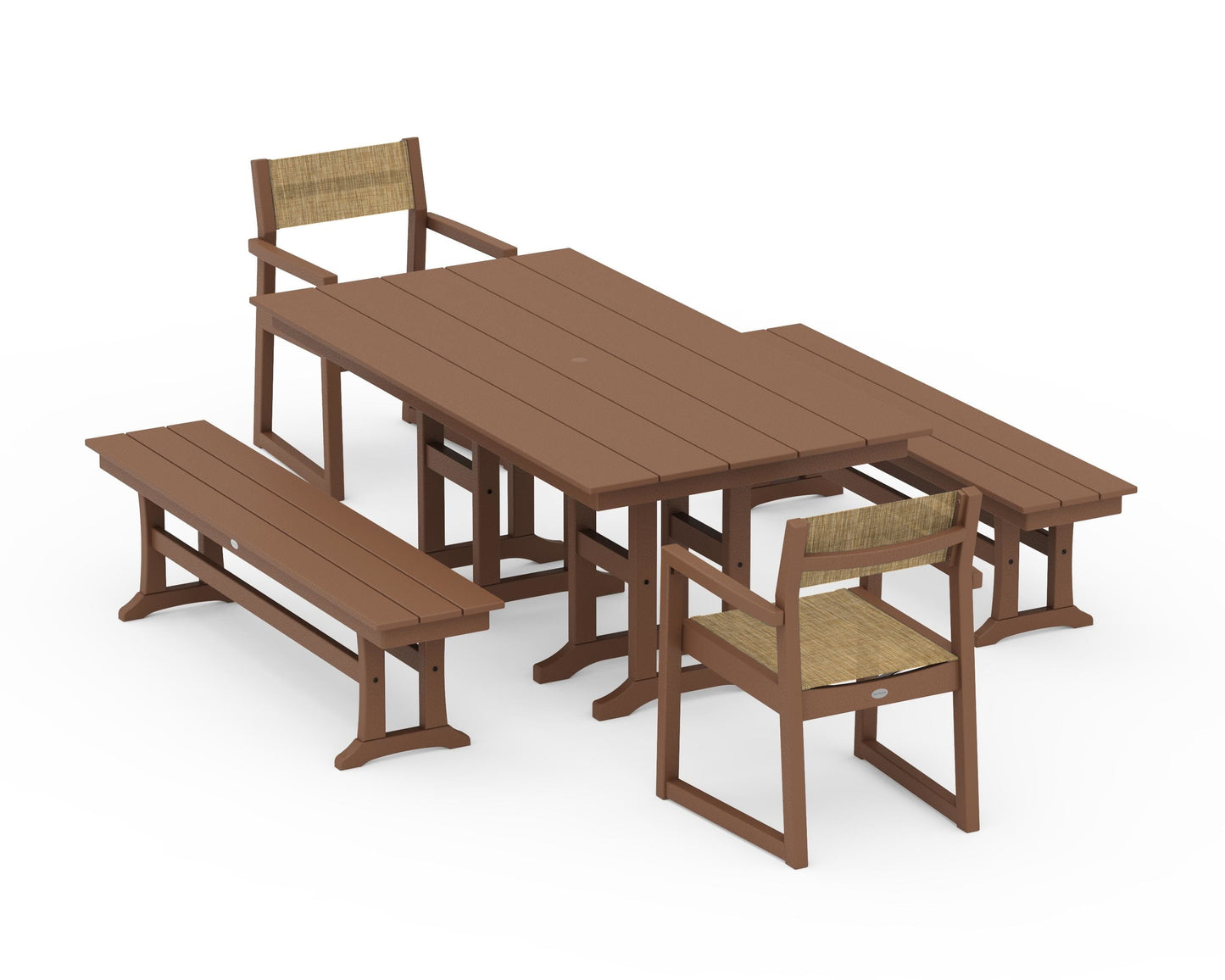 EDGE Sling Arm Chair 5-Piece Farmhouse Dining Set with Benches