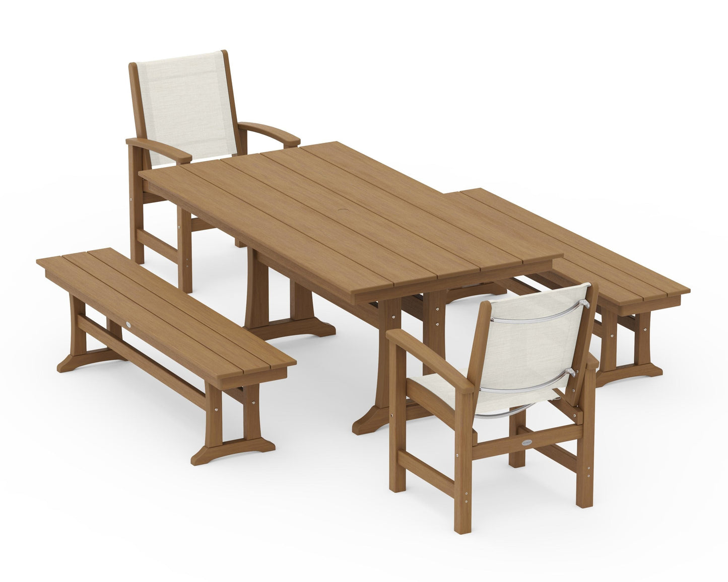 Coastal 5-Piece Farmhouse Dining Set with Trestle Legs and Benches
