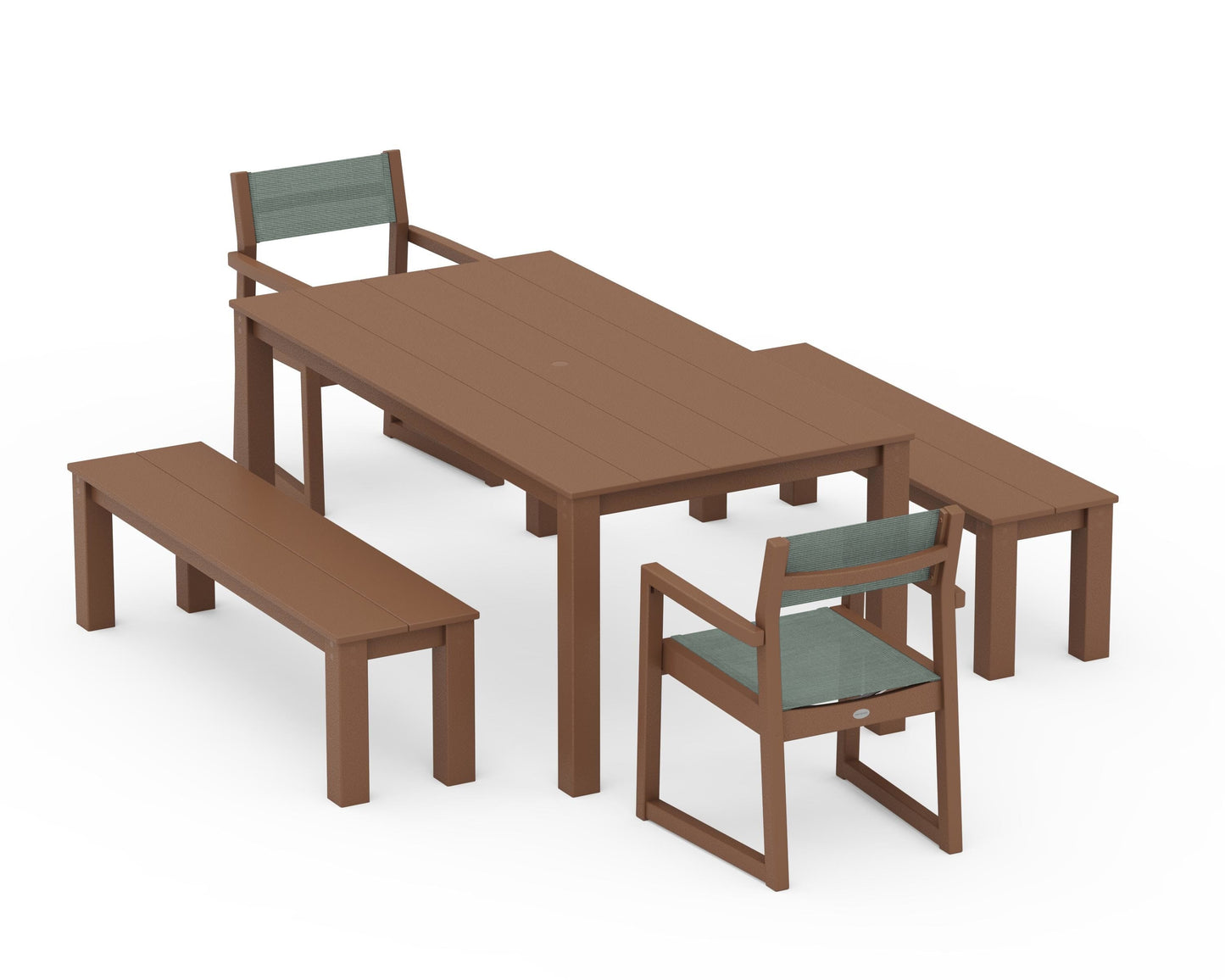 EDGE Sling Arm Chair 5-Piece Parsons Dining Set with Benches