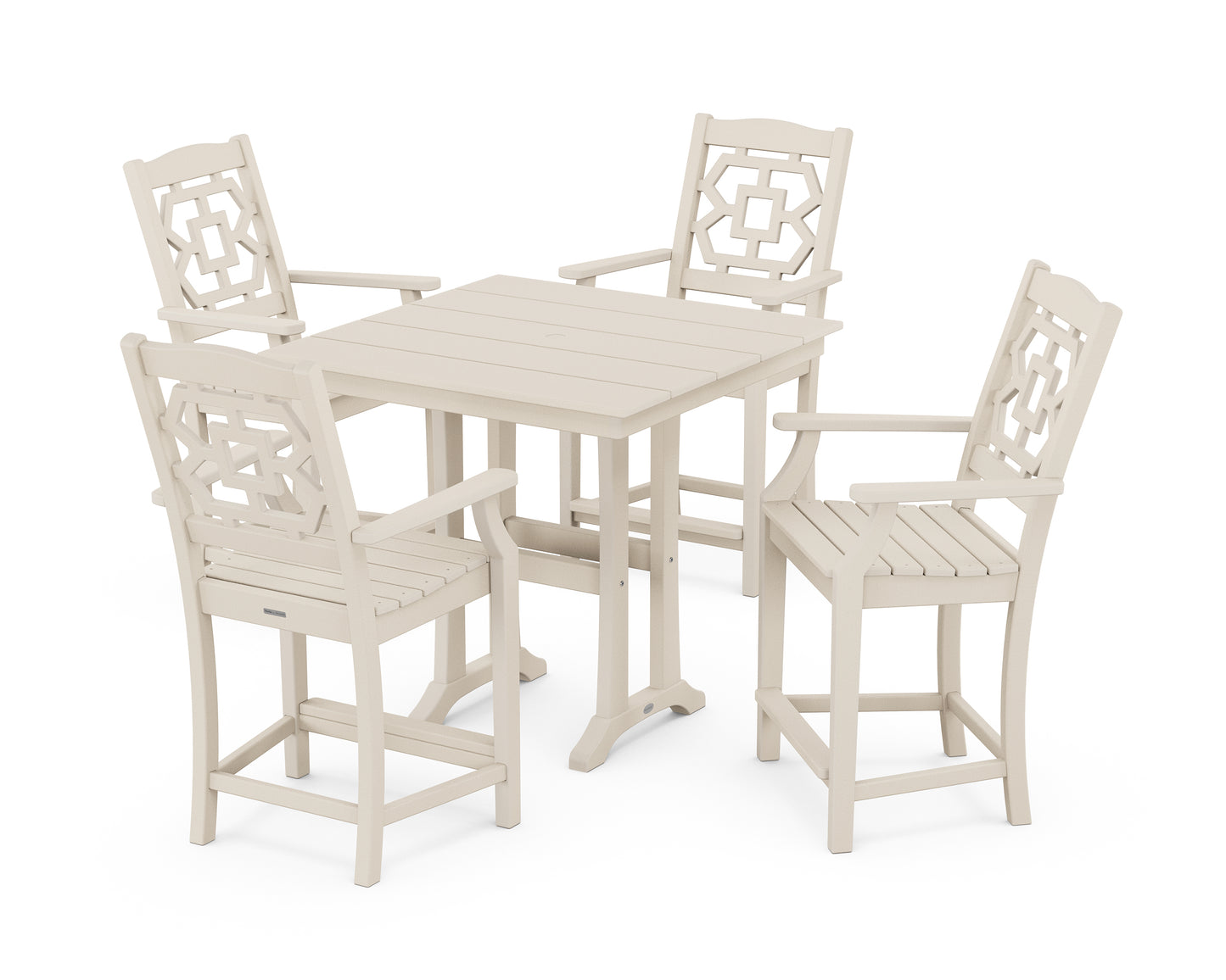 Chinoiserie 5-Piece Farmhouse Counter Set with Trestle Legs