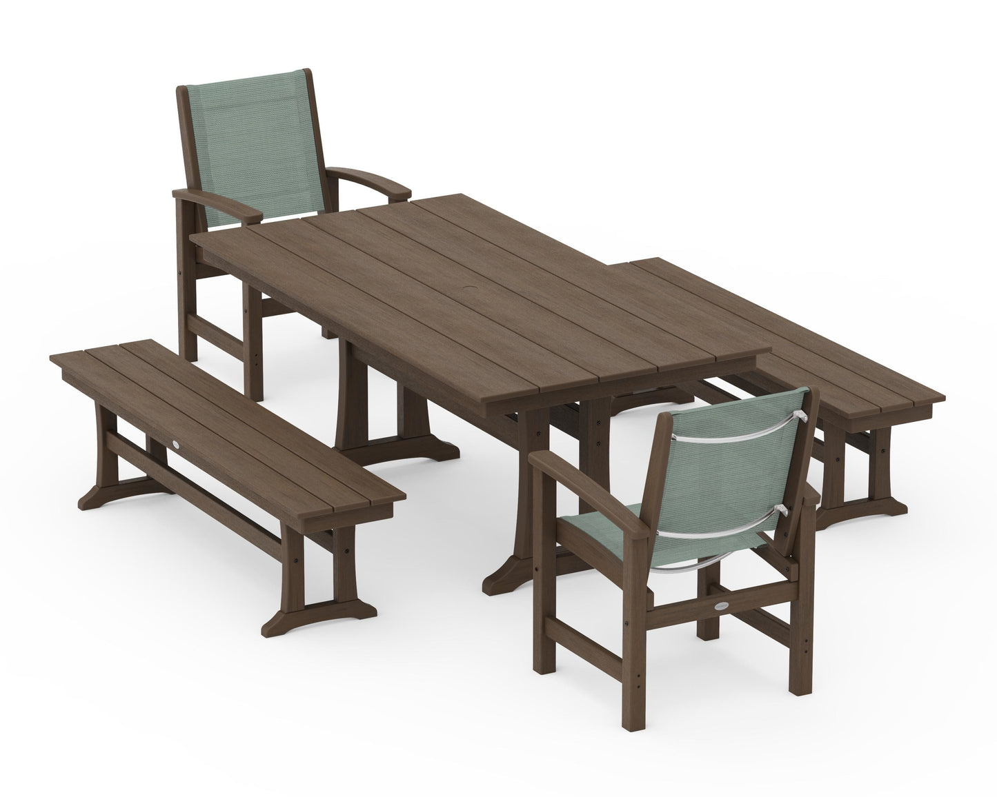 Coastal 5-Piece Farmhouse Dining Set with Trestle Legs and Benches