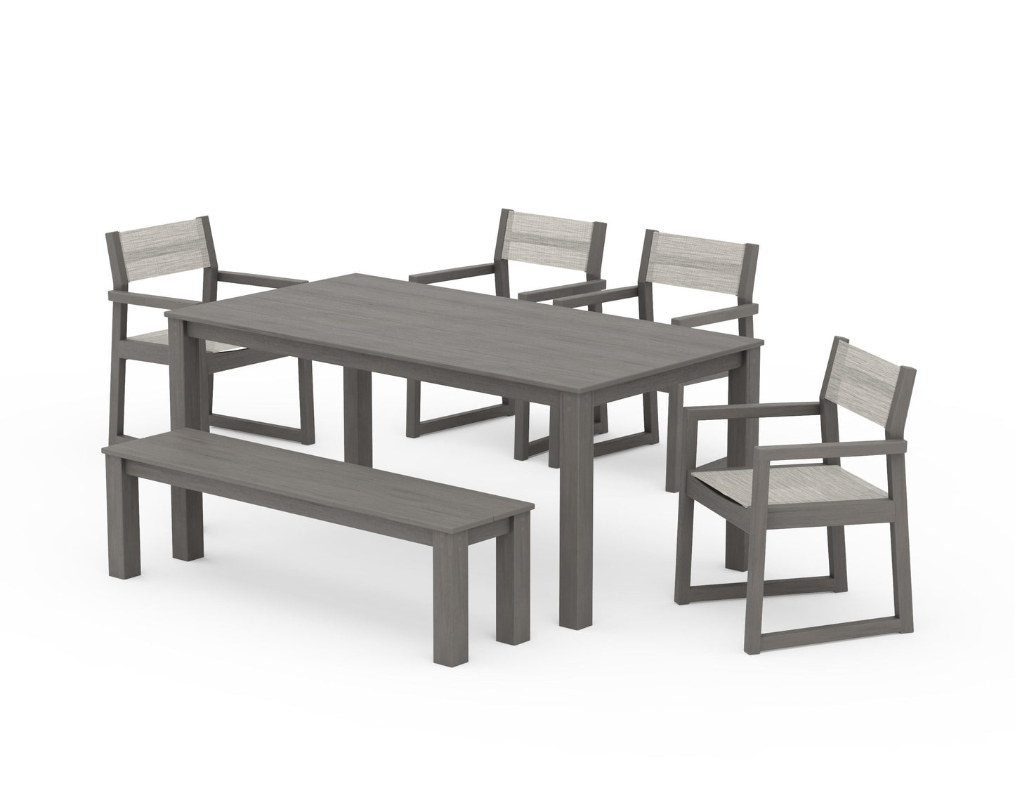 EDGE Sling Arm Chair 6-Piece Parsons Dining Set with Bench