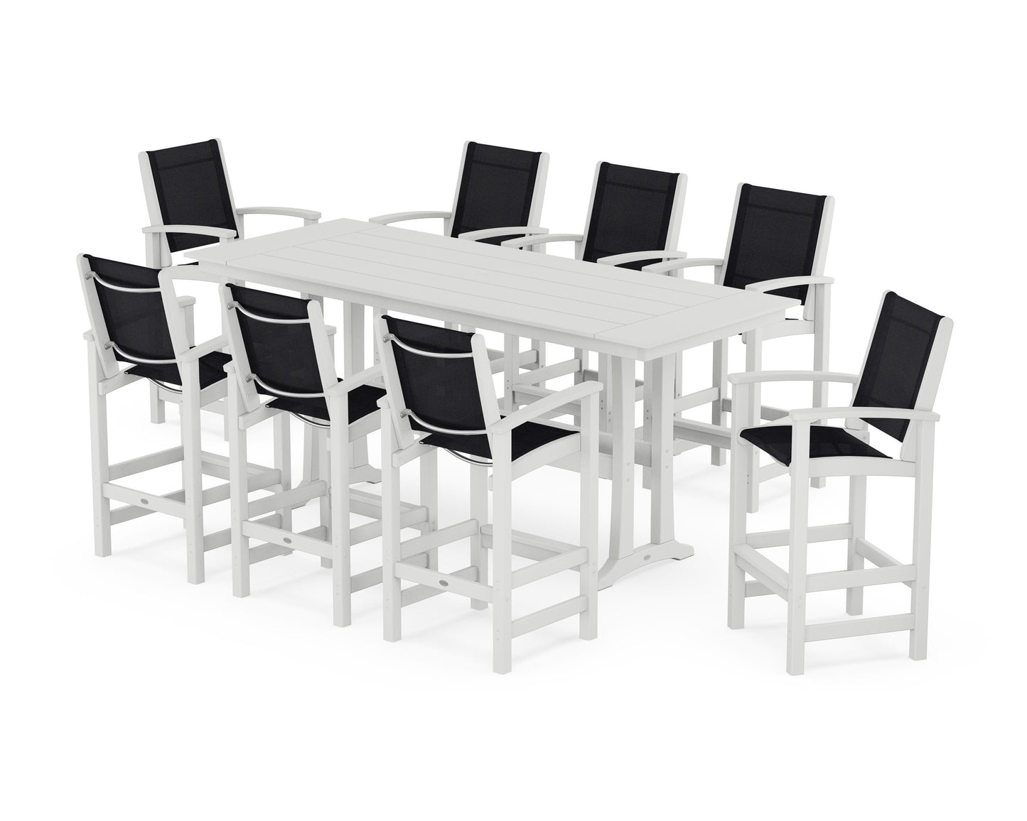 Coastal 9-Piece Farmhouse Bar Set with Trestle Legs