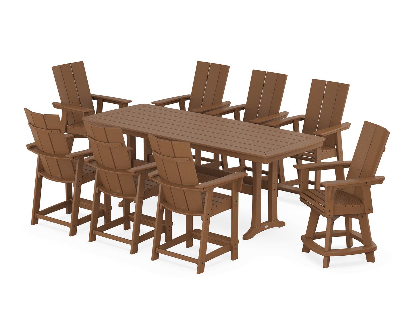 Modern Curveback Adirondack Swivel 9-Piece Counter Set with Trestle Legs