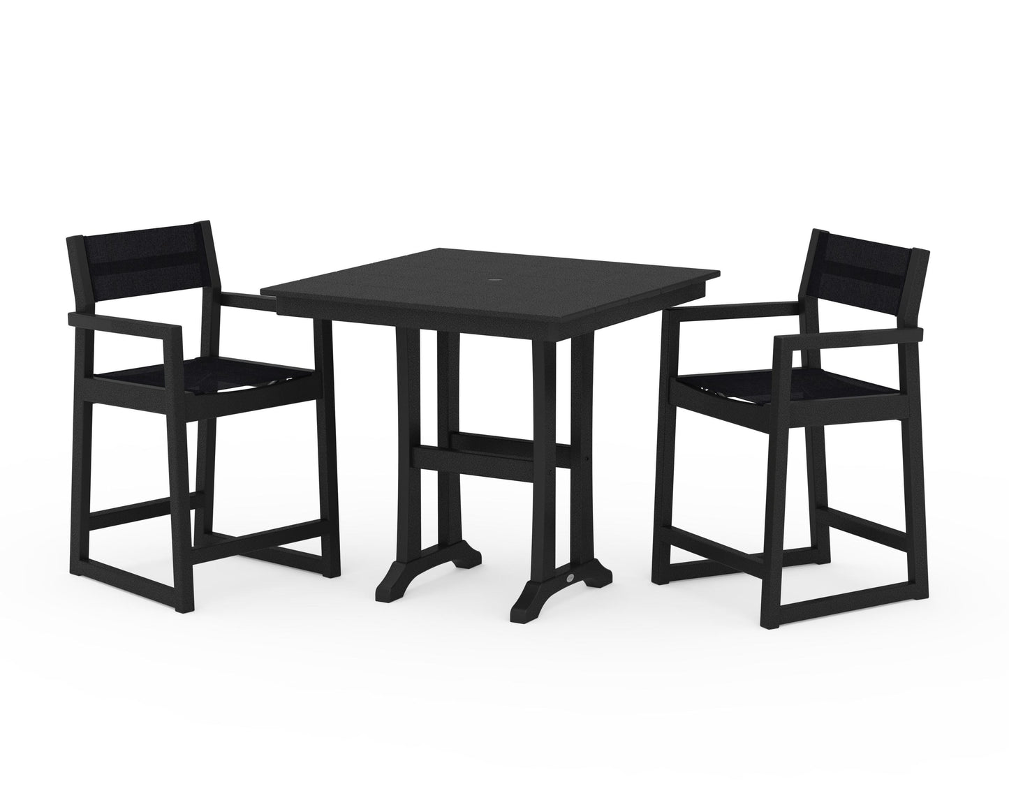 EDGE Sling Arm Chair 3-Piece Farmhouse Counter Set with Trestle Legs