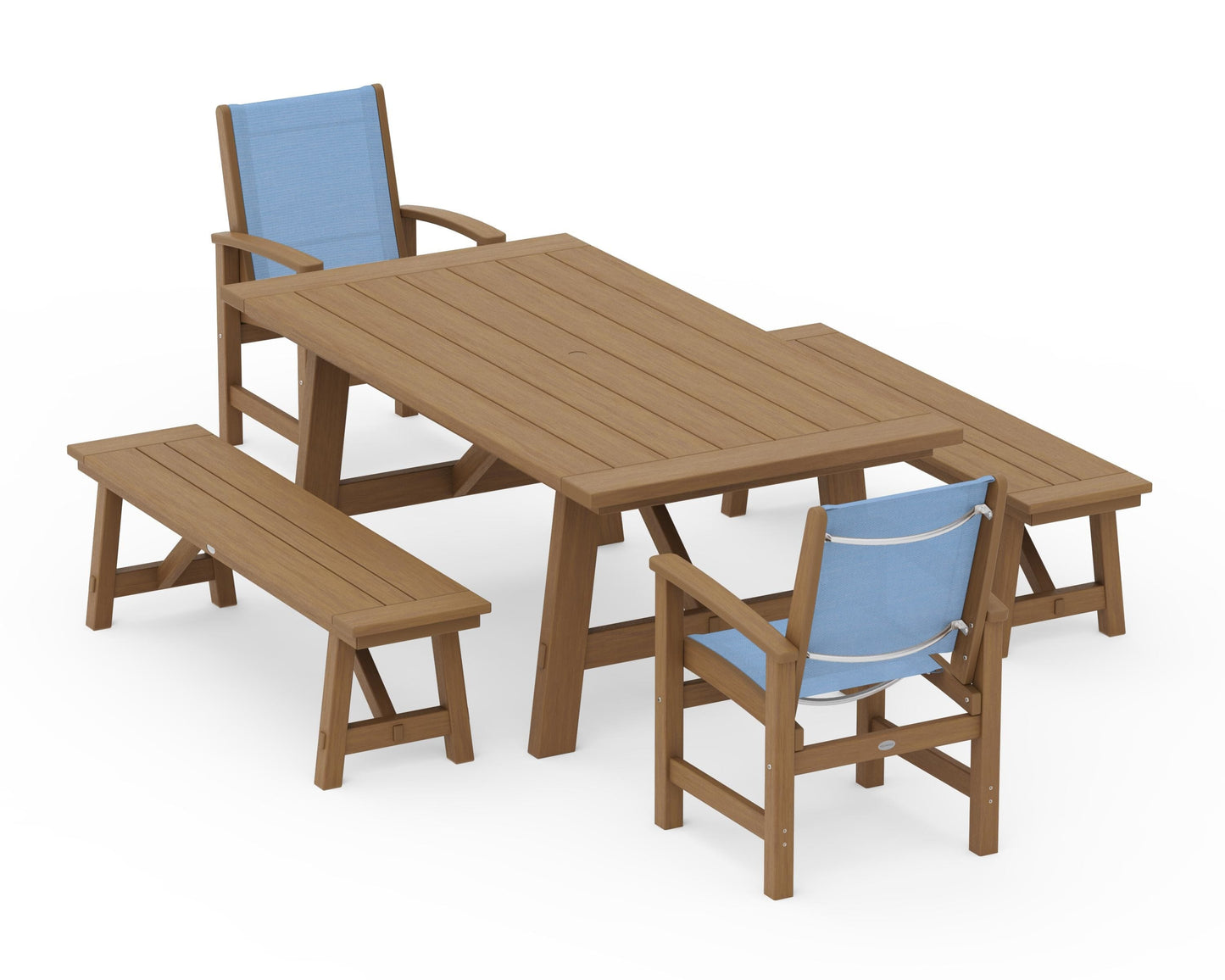 Coastal 5-Piece Rustic Farmhouse Dining Set With Benches