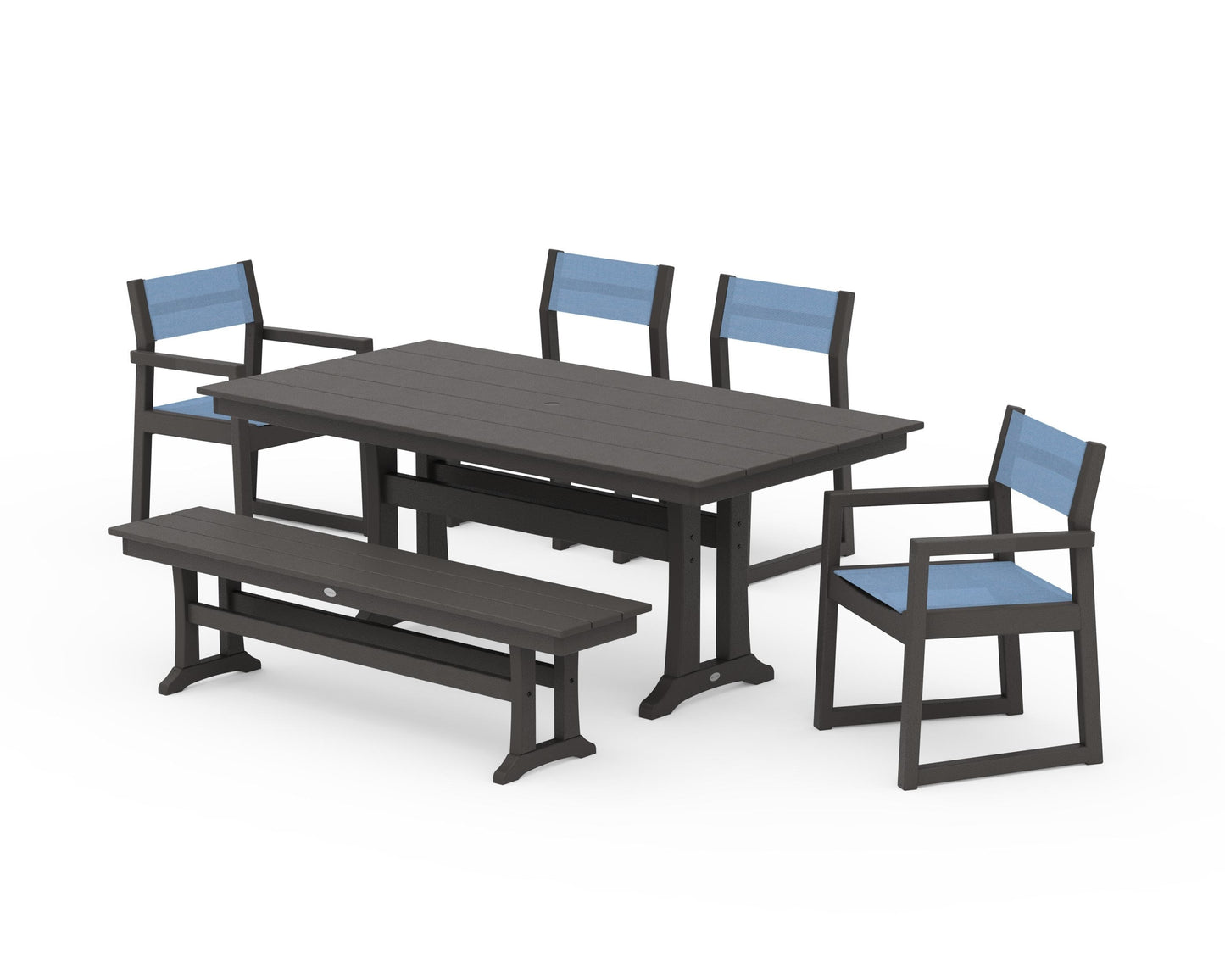 EDGE Sling 6-Piece Farmhouse Dining Set With Trestle Legs
