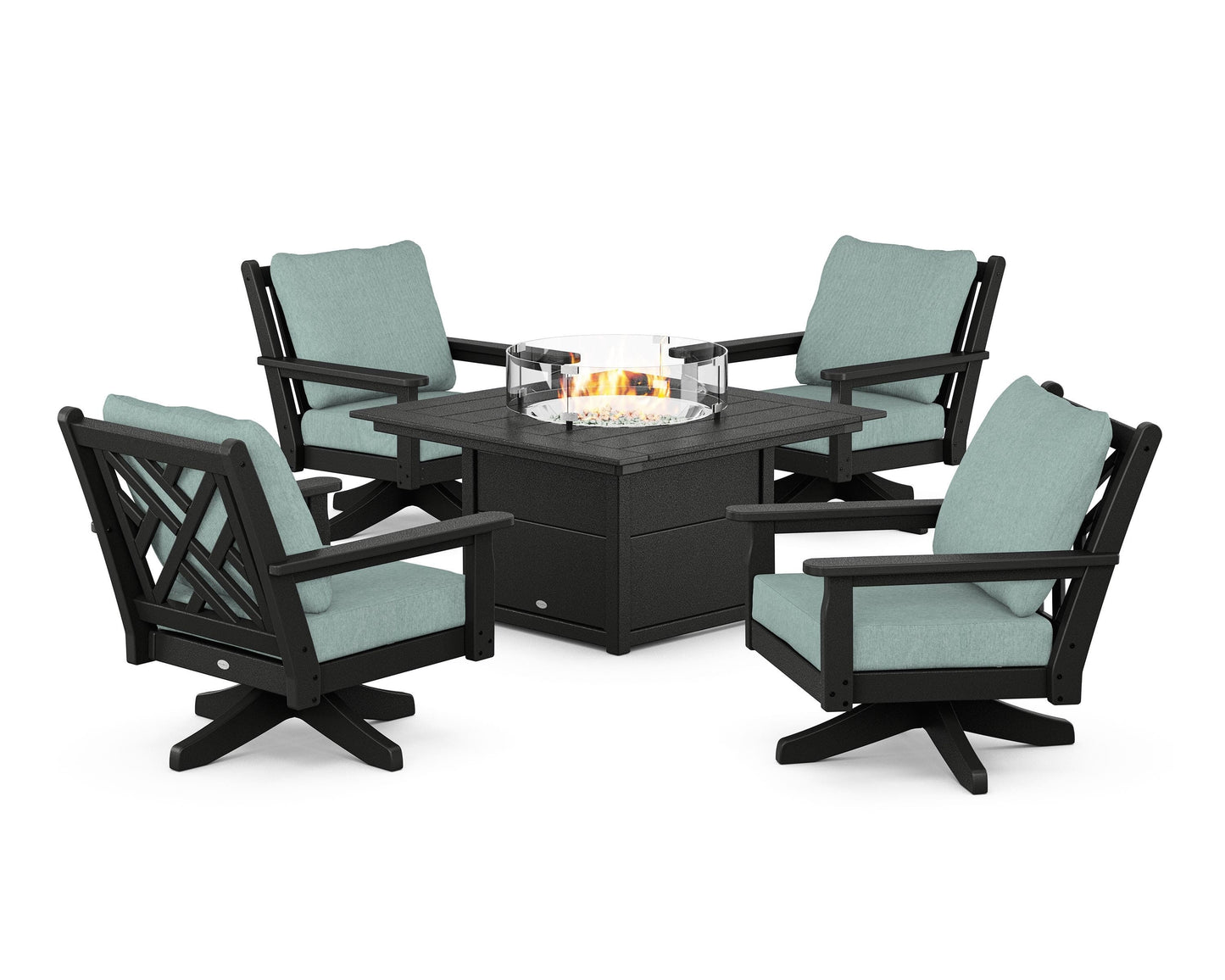Chippendale 5-Piece Deep Seating Swivel Conversation Set with Fire Pit Table