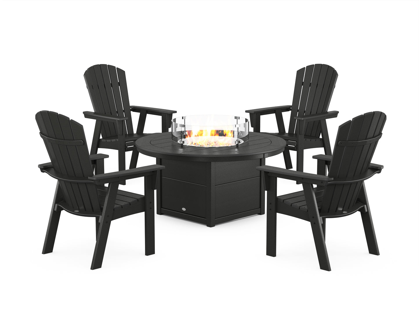 Nautical 4-Piece Curveback Upright Adirondack Conversation Set with Fire Pit Table