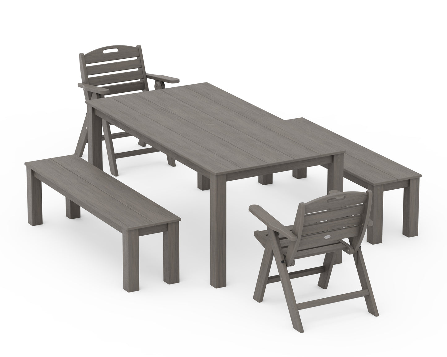 Nautical Folding Lowback Chair 5-Piece Parsons Dining Set with Benches