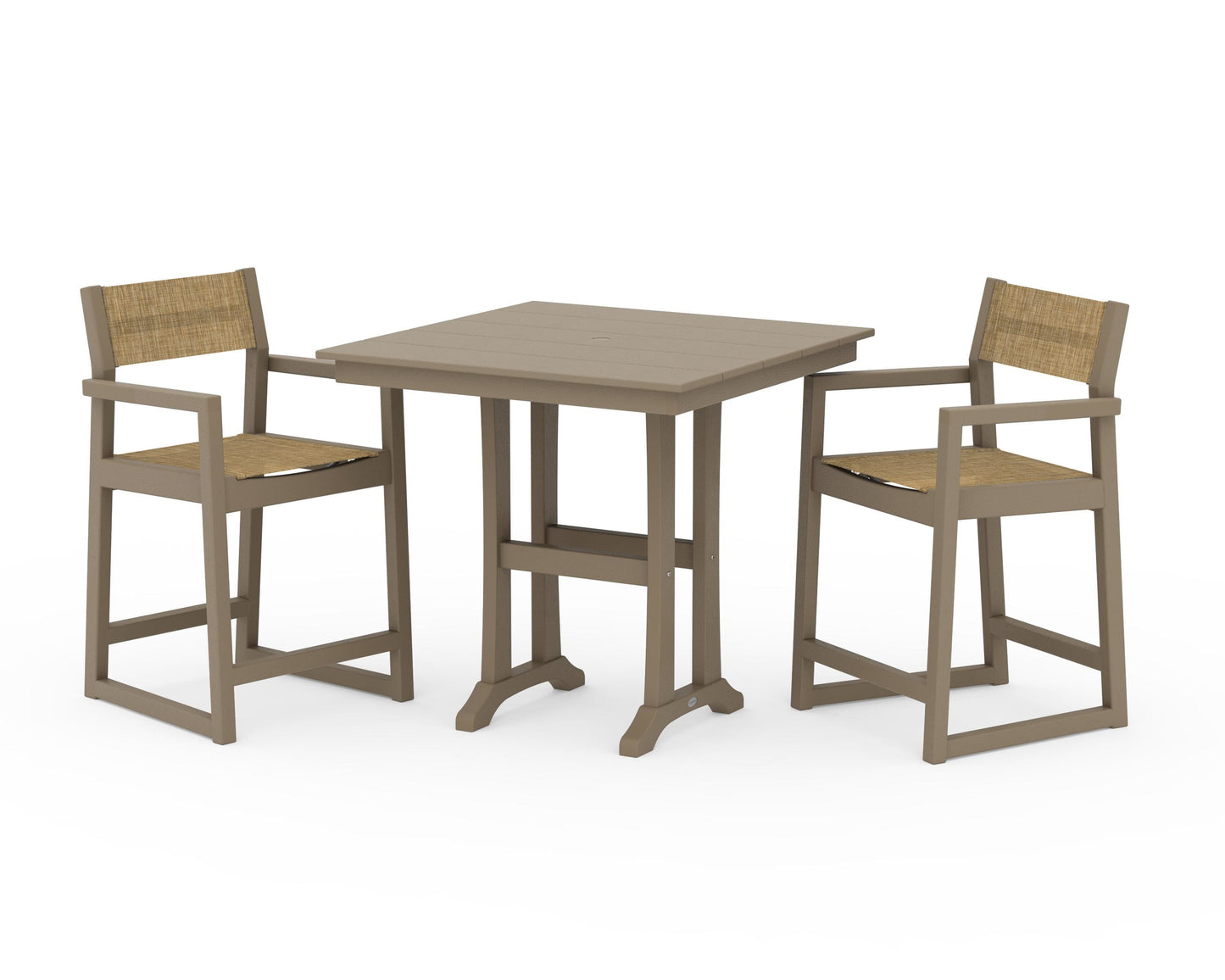 EDGE Sling Arm Chair 3-Piece Farmhouse Counter Set with Trestle Legs